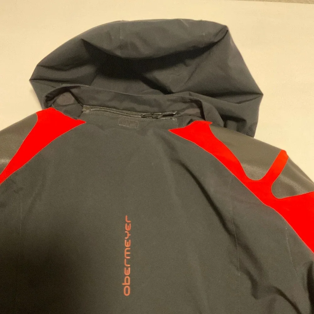 Obermeyer Ski Jacket Youth Boys Black Red White Excellent Hooded Technical Coat